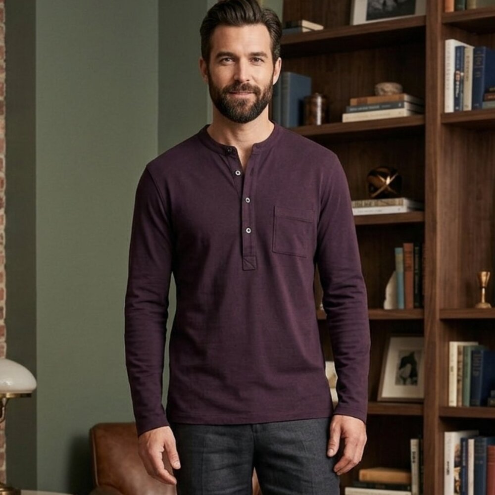 Barena Venezia NWT Long Sleeve Band Collar Henley Shirt XL S452